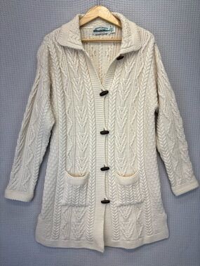 Aran Crafts Cable Knit Cardigan Med Cream Wool Ireland Fisherman Outdoors EUC